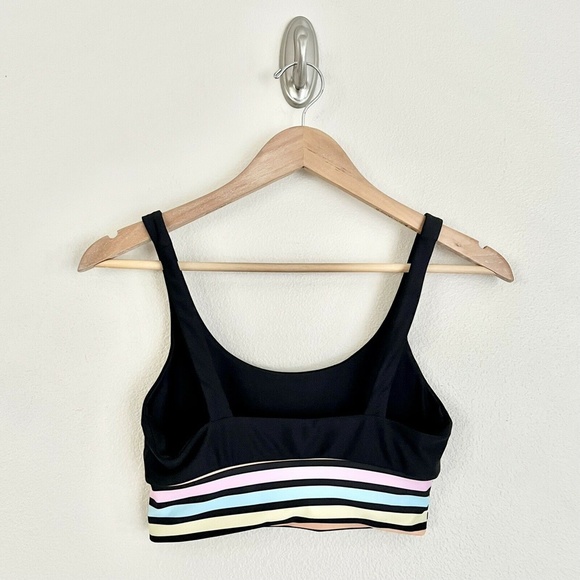 BEACH RIOT SPORT Leah Rainbow Stripe Sports Bra Crop Top in Black - Picture 9 of 11